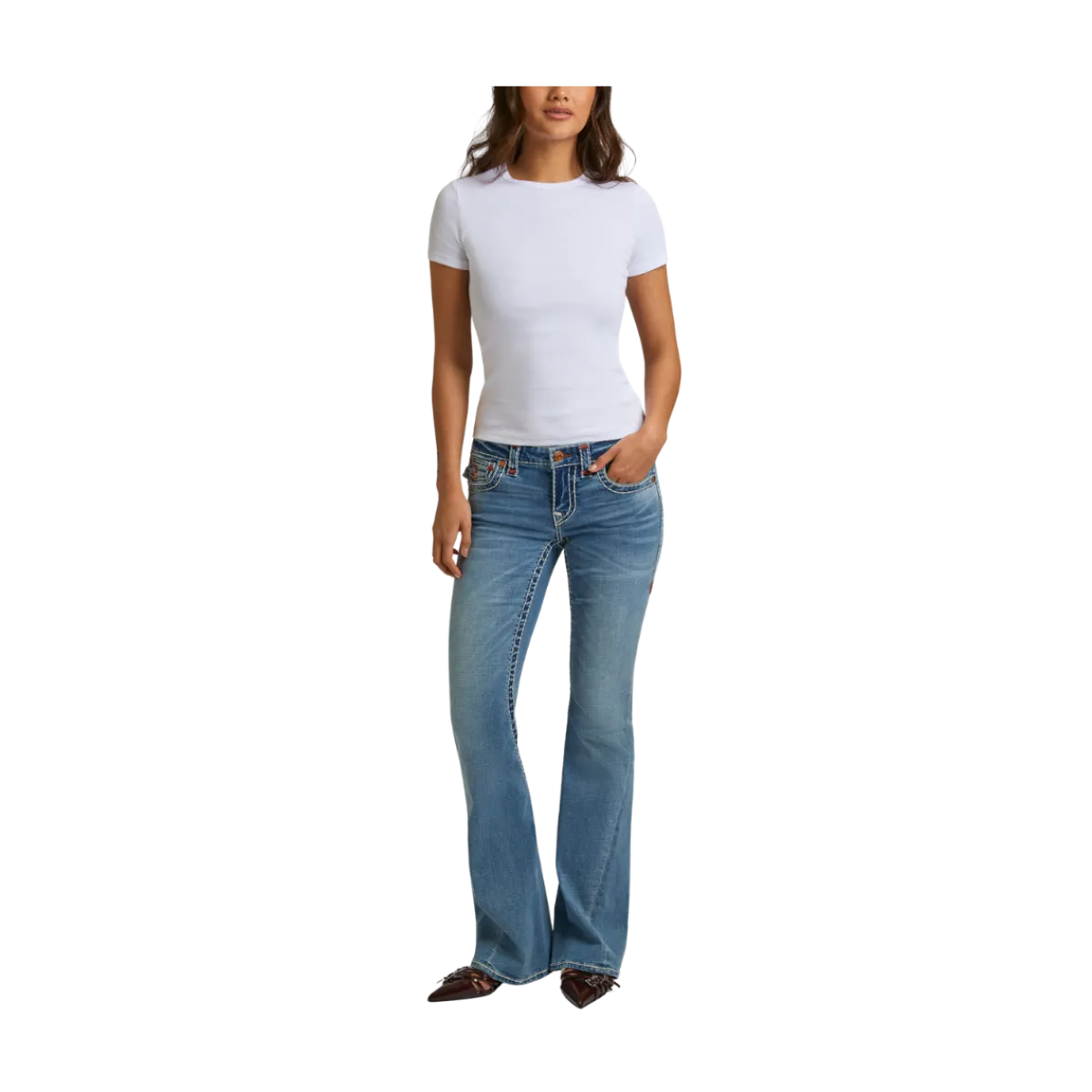 Best True Religion Joey Low Rise Flare Sup T Flap - JKNM Ridge Mist