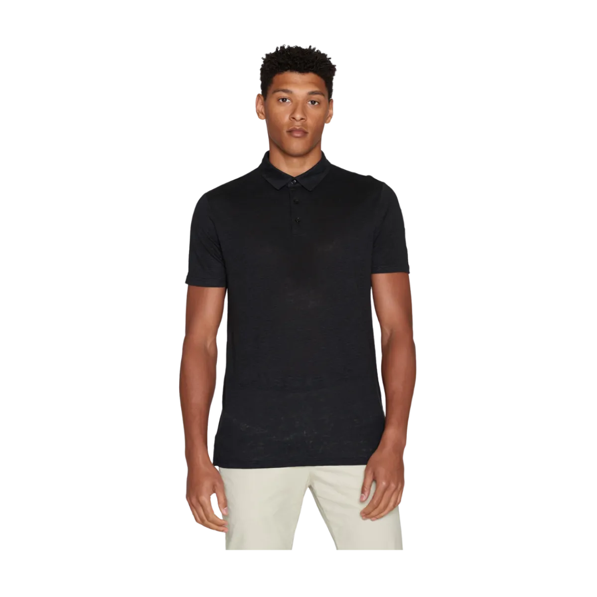 Clearance Knowledge Cotton Apparel Linen polo - Black Jet