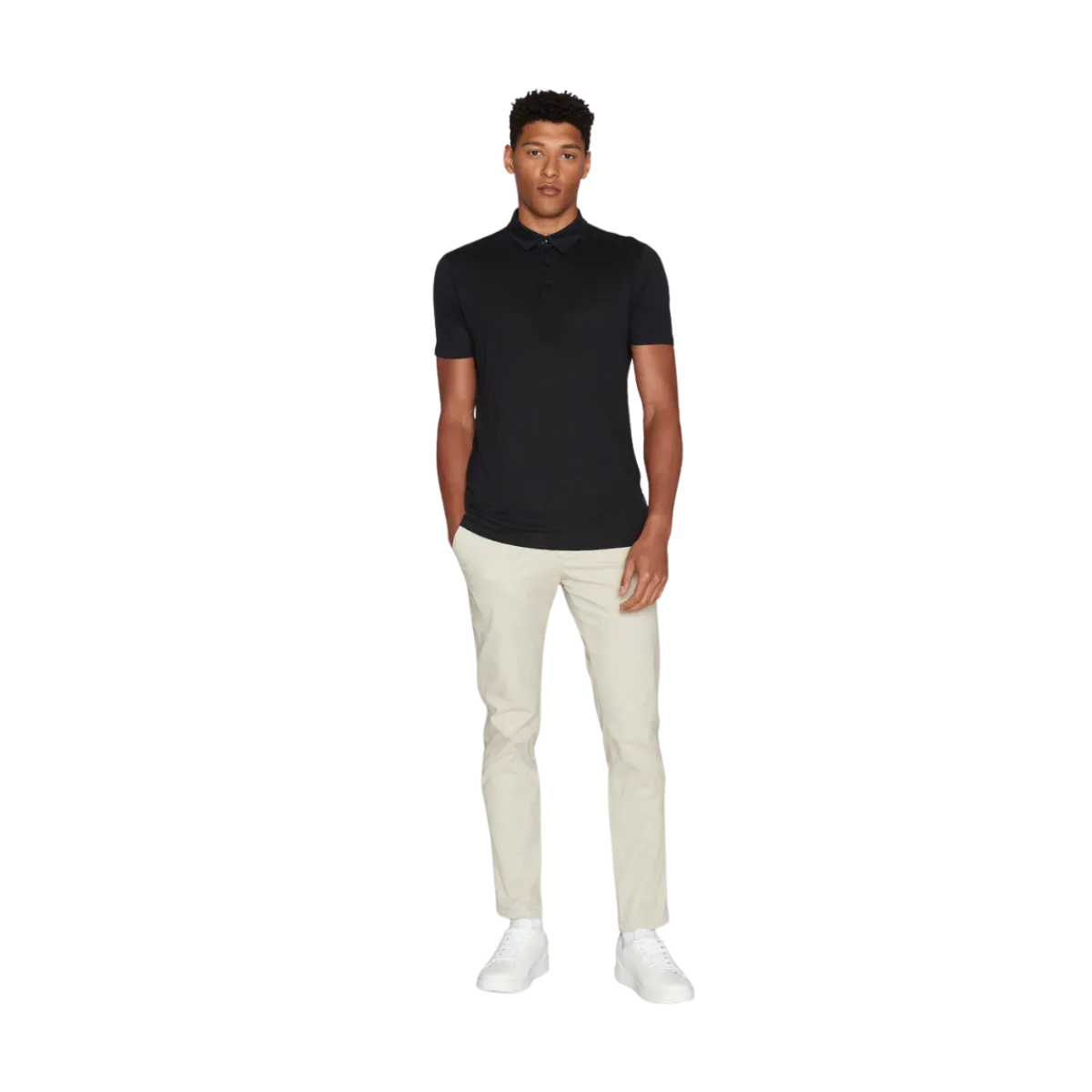 Clearance Knowledge Cotton Apparel Linen polo - Black Jet