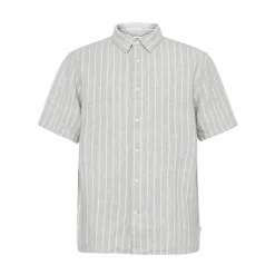 Best Knowledge Cotton Apparel inen triped hirt - Grey tripe