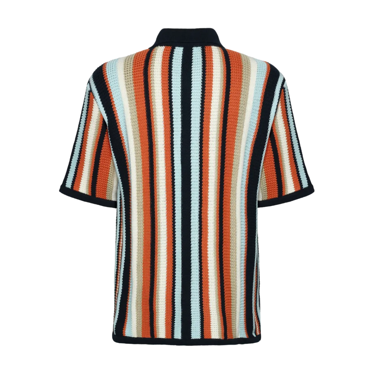 Best Knowledge Cotton Apparel Loose Short Sleeve Striped Knitted Shirt - Navy
