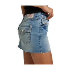 Sale True Religion Lurex Crystal Sadie Mini Skirt Flap - INJM Medium Wash