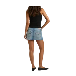 Sale True Religion Lurex Crystal Sadie Mini Skirt Flap - INJM Medium Wash