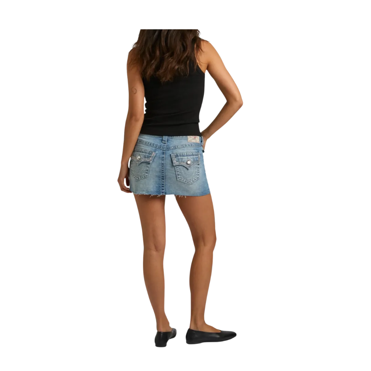 Sale True Religion Lurex Crystal Sadie Mini Skirt Flap - INJM Medium Wash