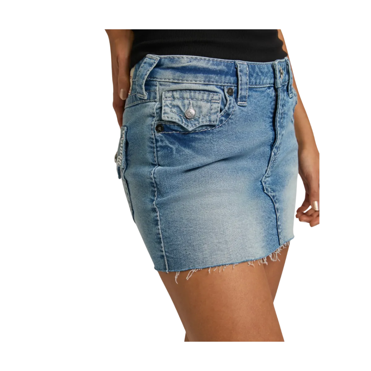 Sale True Religion Lurex Crystal Sadie Mini Skirt Flap - INJM Medium Wash