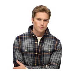 Outlet Superdry Merchant Heavy Checked Shirt - Homestead Ombre Navy