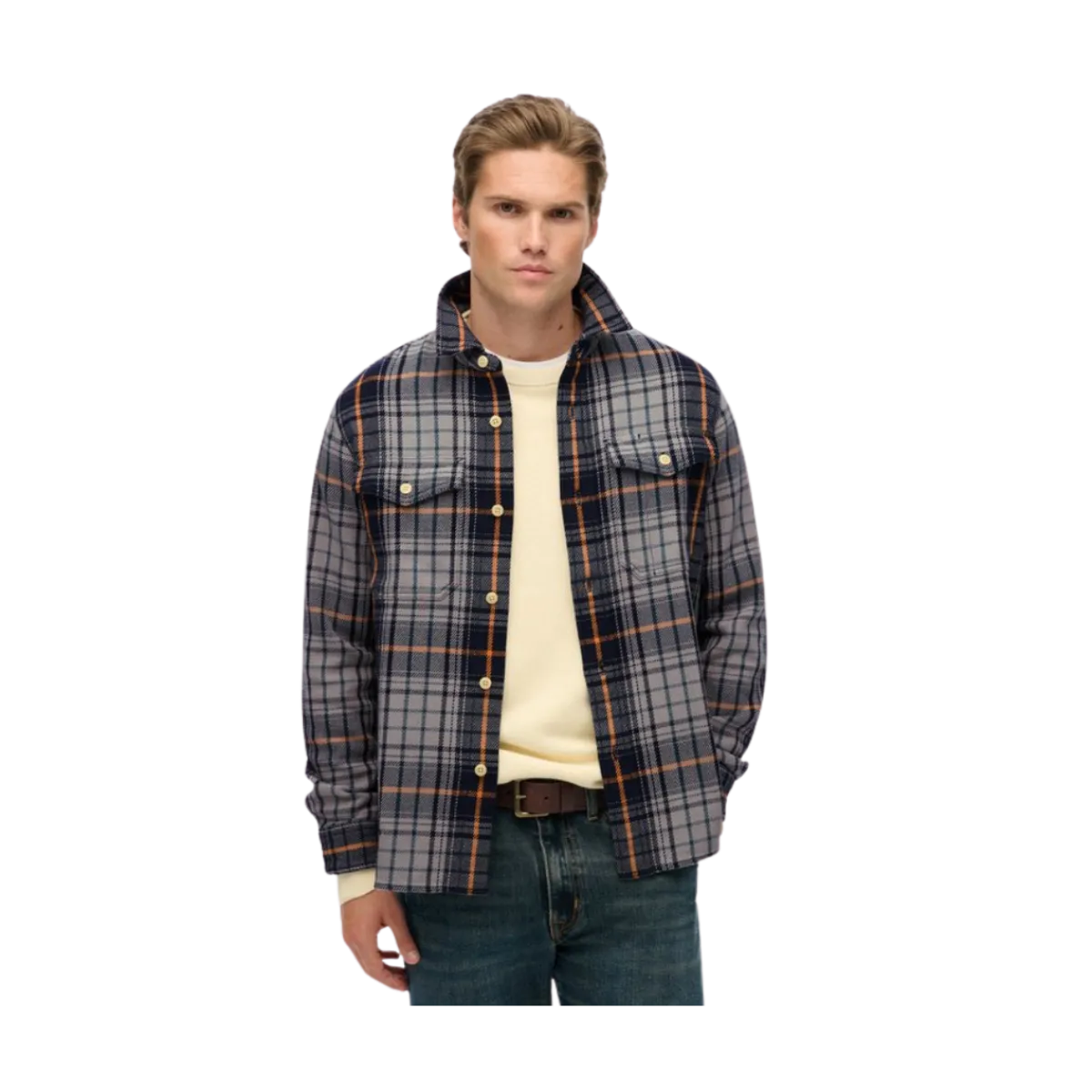 Outlet Superdry Merchant Heavy Checked Shirt - Homestead Ombre Navy