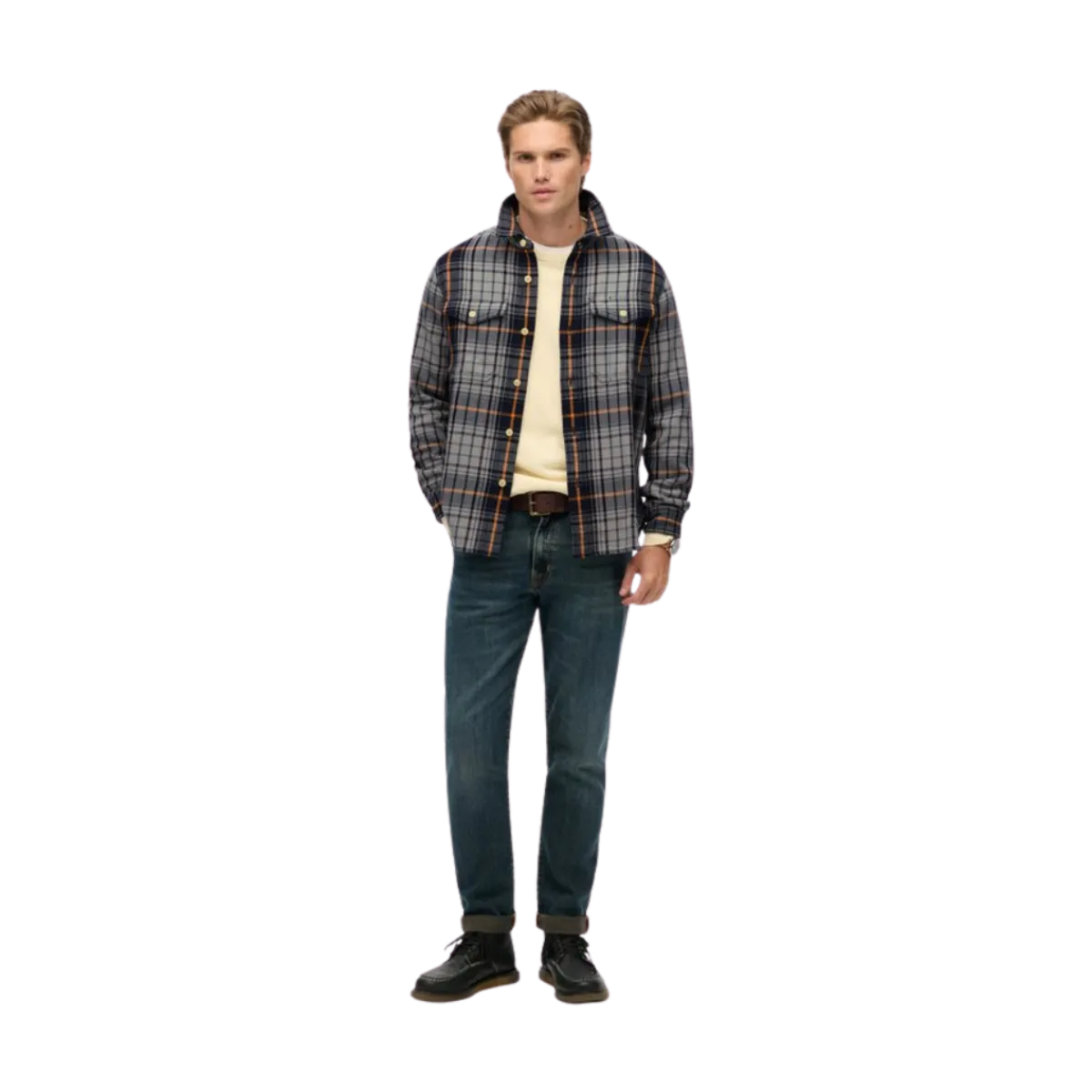 Outlet Superdry Merchant Heavy Checked Shirt - Homestead Ombre Navy