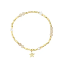 New DARK Department Metal Bead Bracelet W/Stone Beads & Pearls - Sand
