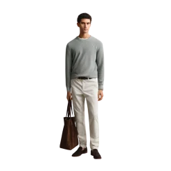Best Gant Micro Textured Cotton C-Neck - Ceramic Grey