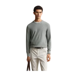 Best Gant Micro Textured Cotton C-Neck - Ceramic Grey