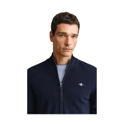 Clearance Gant icro Textured Cotton Zip Cardigan - Evening Bue