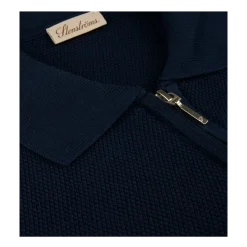 Discount Stenströms Polo hirt Knitted Zip Texture Organic Cotton - Navy