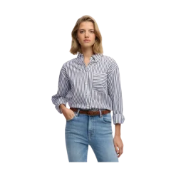 Outlet Superdry Poplin Relaxed L/S Shirt - Navy/White
