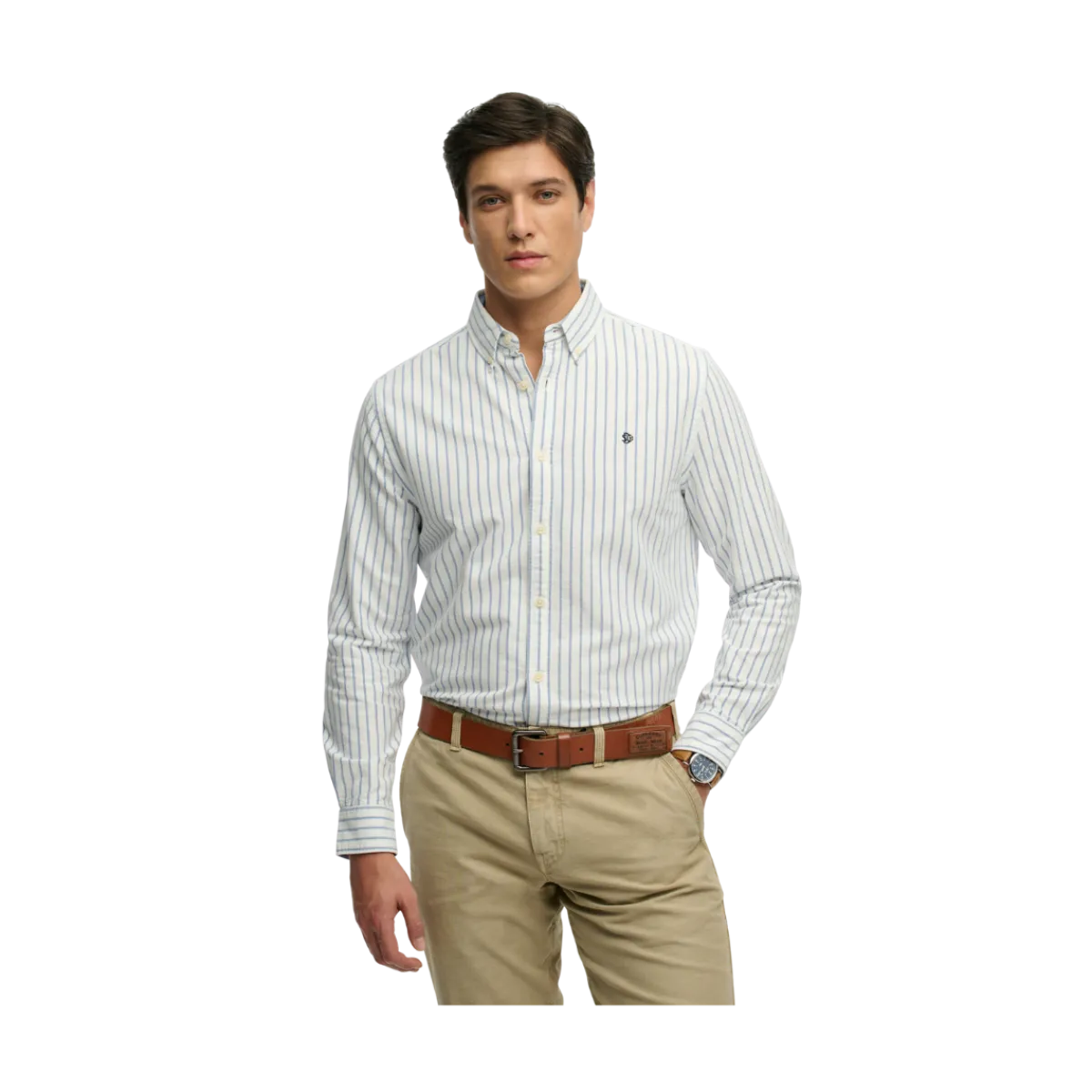 Outlet Superdry Preppy Oxford L/S Shirt - Classic Blue/Optic Stripe