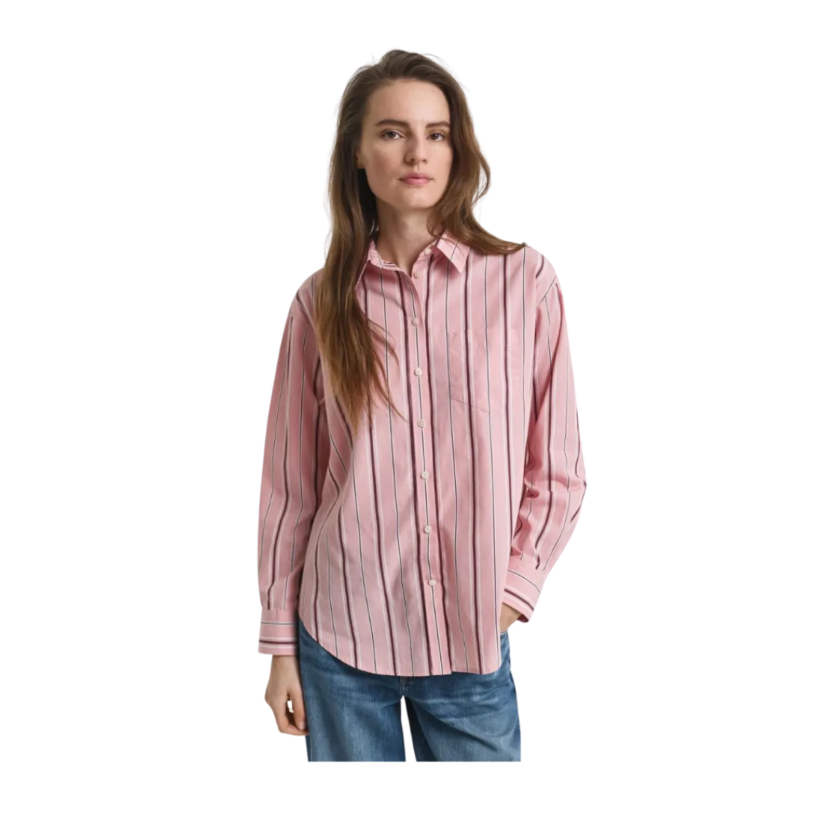 New Gant Relaxed Classic Poplin Striped Shirt - Summer Rose