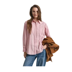 New Gant Relaxed Classic Poplin Striped Shirt - Summer Rose