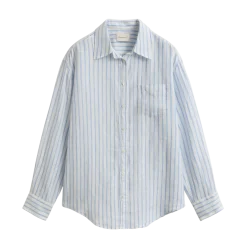 New Gant Rel Striped Linen LS Shirt - Hydrangea Blue