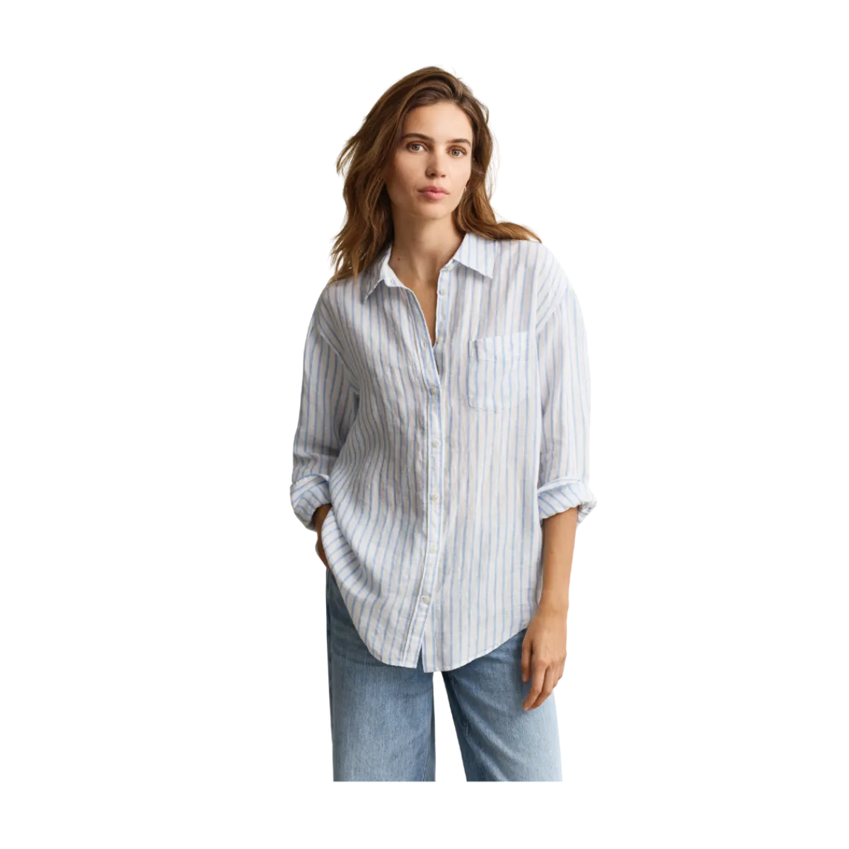 New Gant Rel Striped Linen LS Shirt - Hydrangea Blue