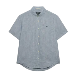 Hot Superdry Riviera S/S Linen Shirt - Ticking Navy Stripe