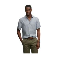 Hot Superdry Riviera S/S Linen Shirt - Ticking Navy Stripe