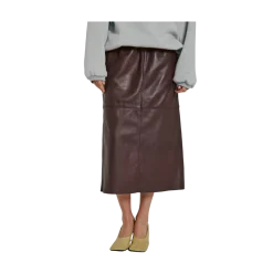 Hot Norr Shelby Midi Leather Skirt - BORDEAUX