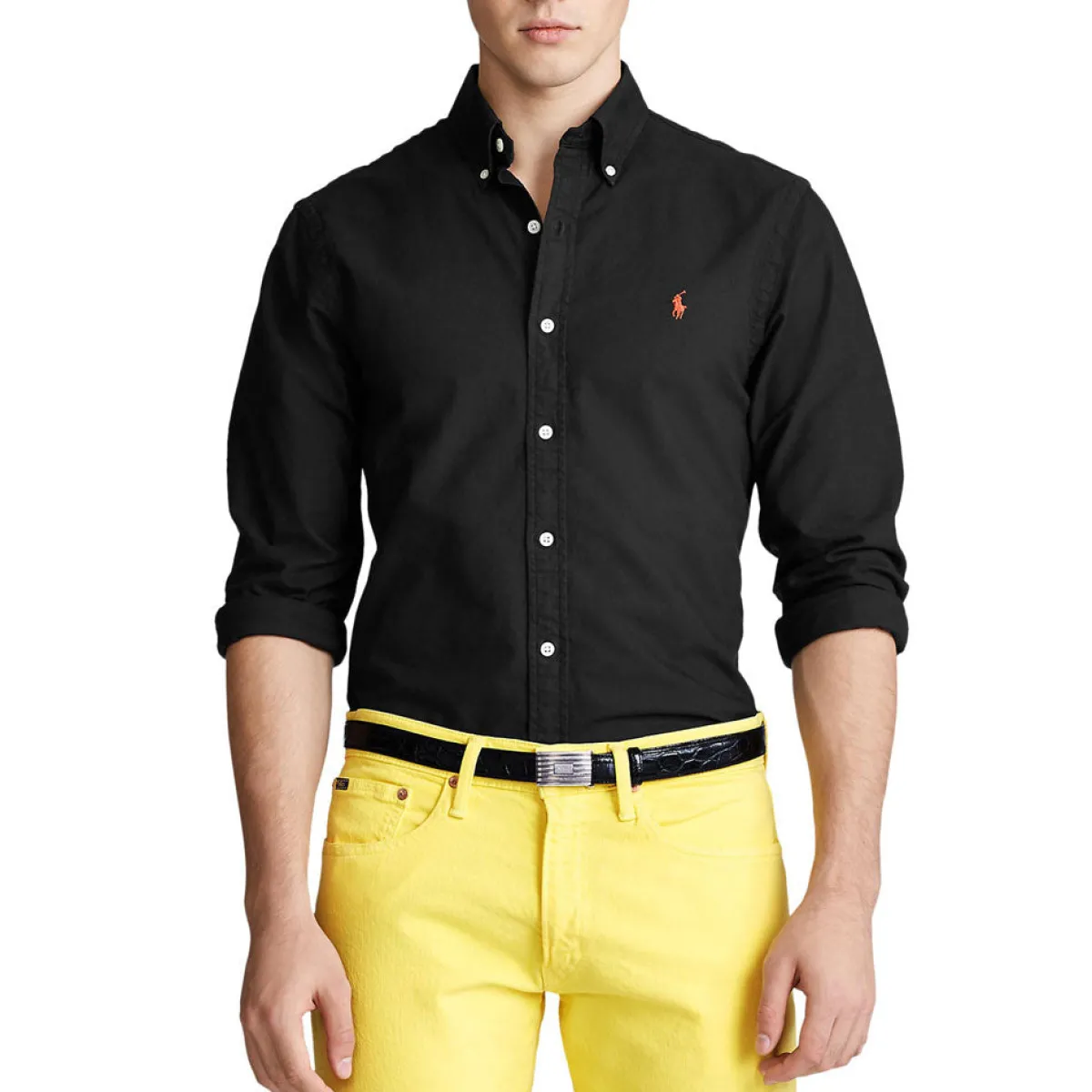 Discount Polo Ralph Lauren li Fit Garent-Dyed Oxford hirt - Black