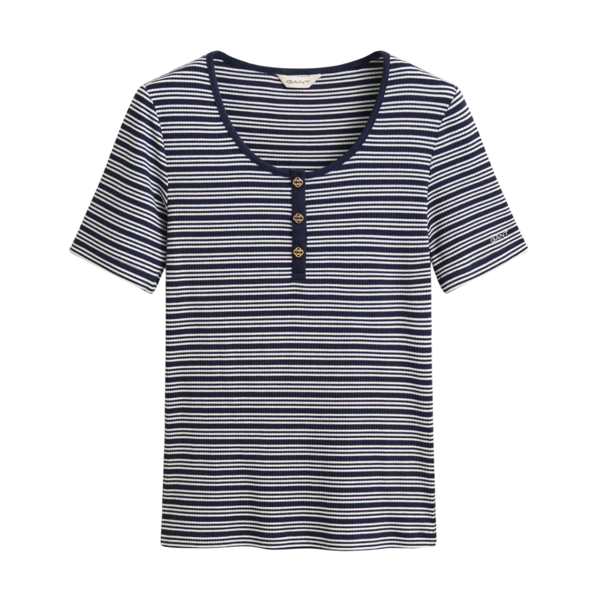 Online Gant Slim Ribbed SS Henley Top - Evening Blue