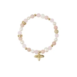 DARK Department Stone & Pearl Bead Bracelet 6 mm W/Charm - Rose Mix