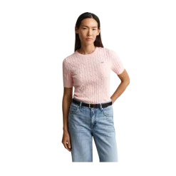 Clearance Gant TRETCH COTTON CABLE C-NECK - Apricot Pink