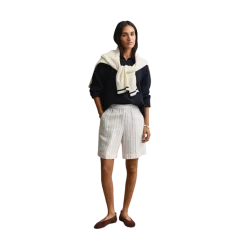 Clearance Gant Striped Linen Blend Pull On Shorts - 113 Eggshell