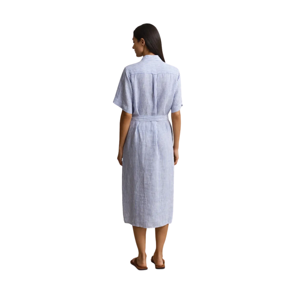 Outlet Gant Striped Linen SS Shirt Dress - 417 Royal Blue