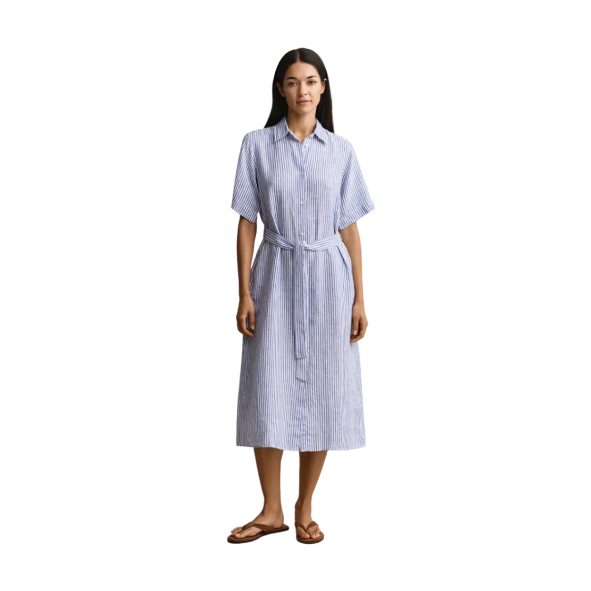 Outlet Gant Striped Linen SS Shirt Dress - 417 Royal Blue