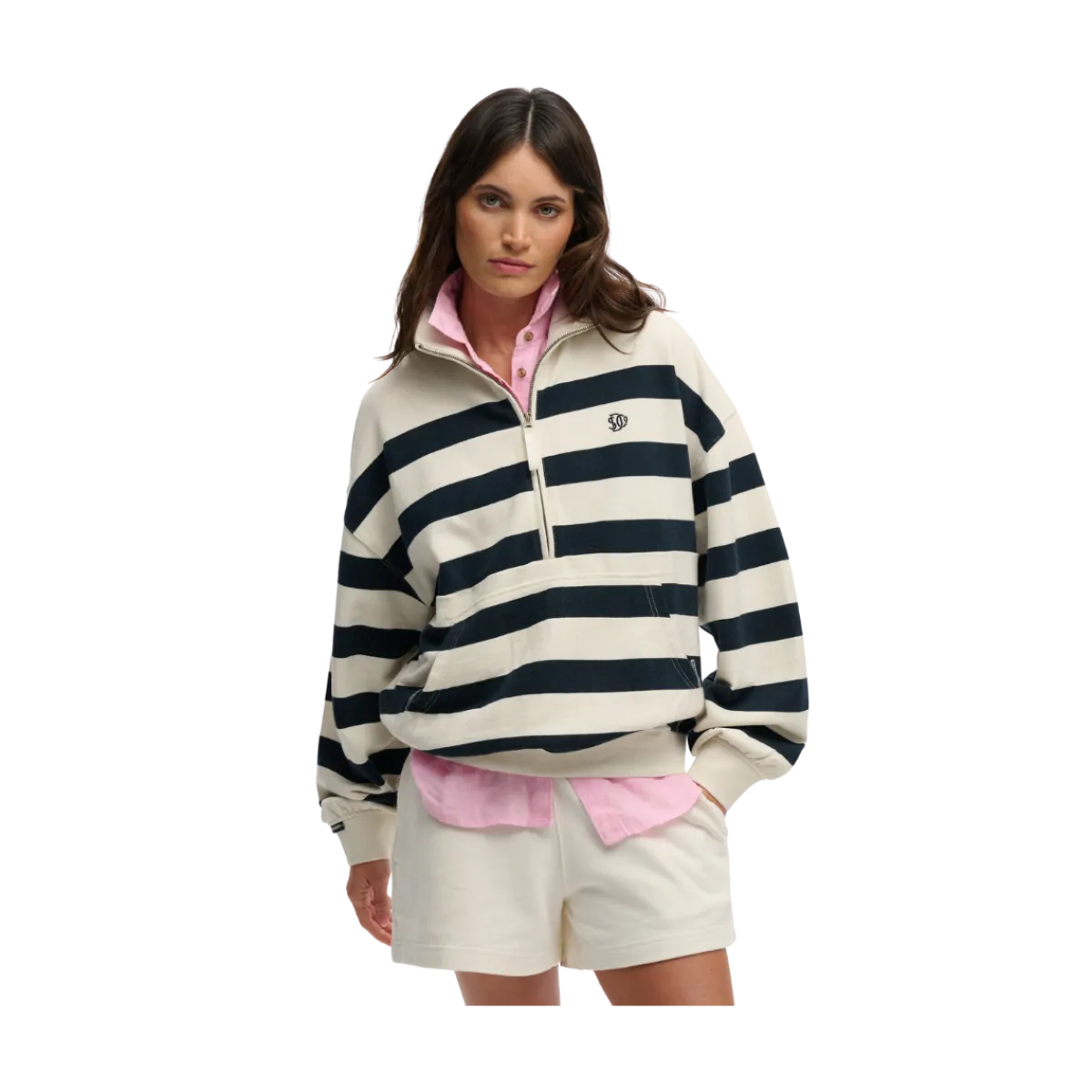 Outlet Superdry Studios Stripe Half Zip - Off White/Eclipse Navy