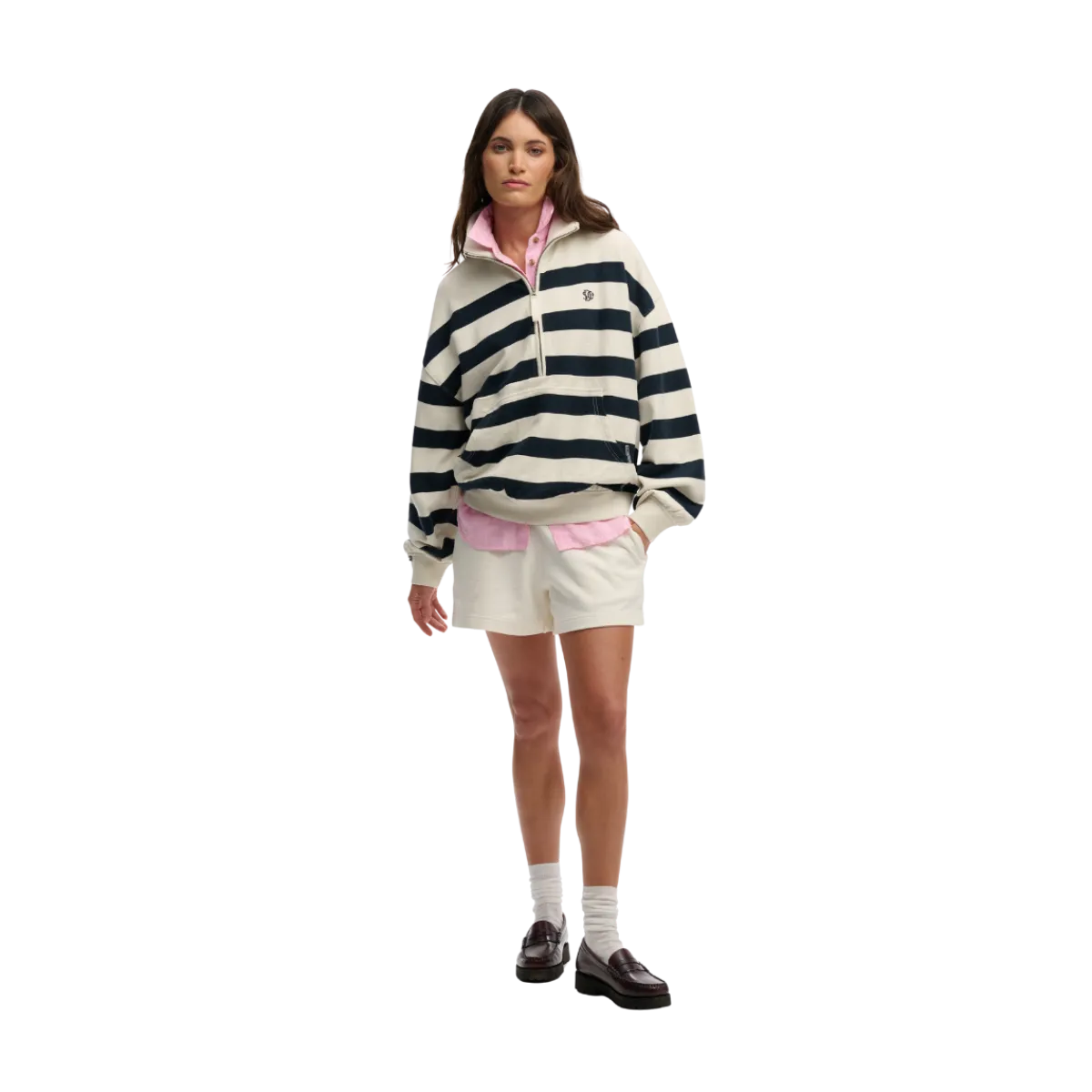 Outlet Superdry Studios Stripe Half Zip - Off White/Eclipse Navy