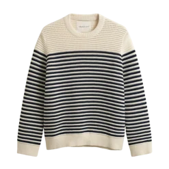 Discount Gant Textured triped C-Neck - Cream