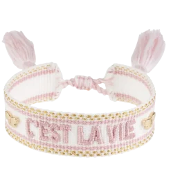 New DARK Department Woven Friendship Bracelet - "C'est La Vie" White W/Light Rose & Gold