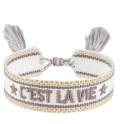 Hot DARK Department Woven Friendship Bracelet - "C'est La Vie" White W/Taupe