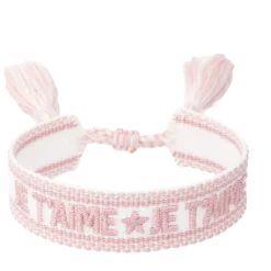 Hot DARK Department Woven Friendship Bracelet - "Je T'aime" White W/Light Rose