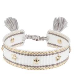 New DARK Department Woven Friendship Bracelet W/Star Studs - White W/Taupe & Gold